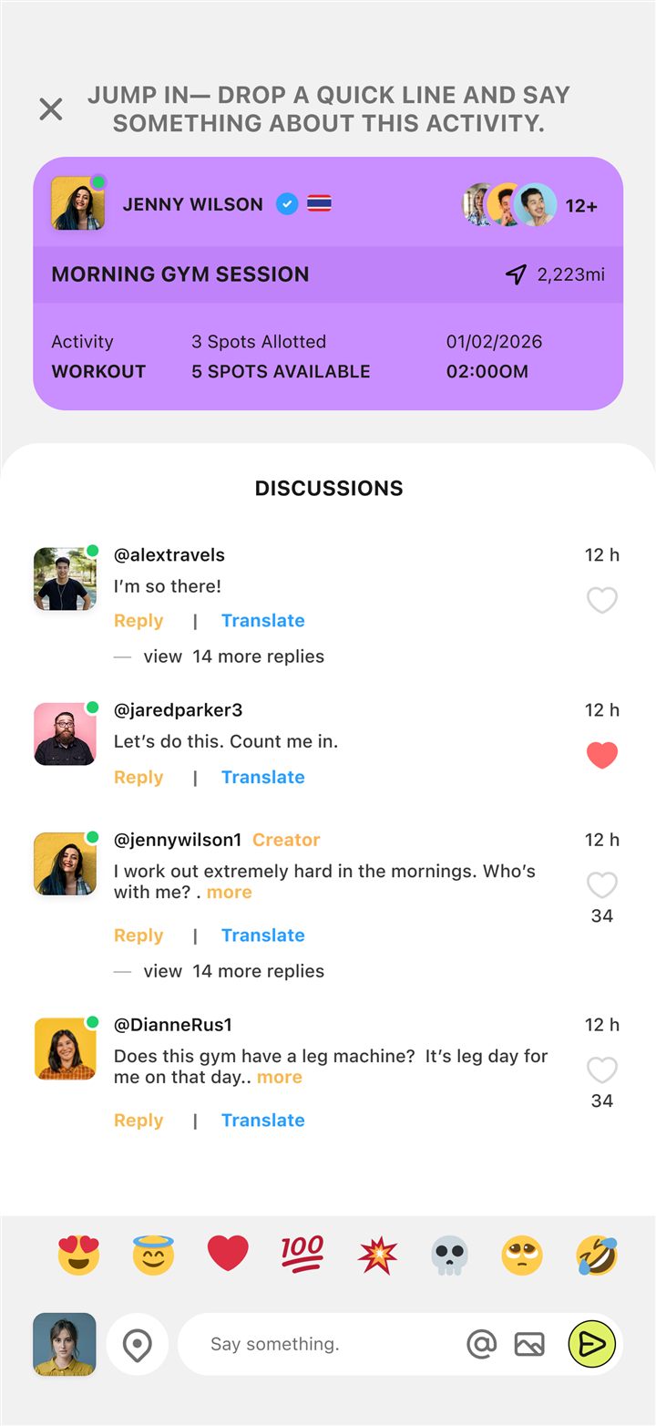 Thailio activity chat and discussion screen