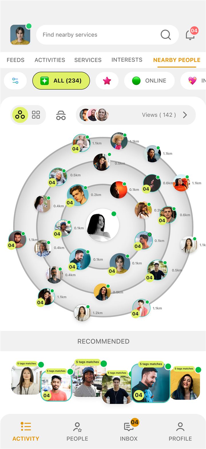 Thailio nearby people radar screen